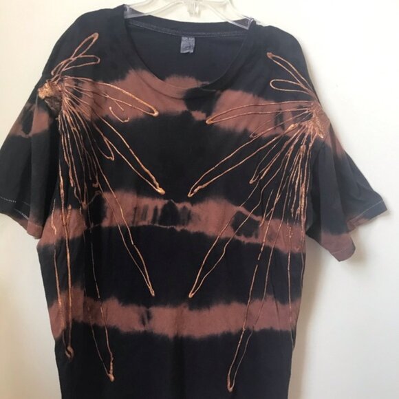Screen Stars Vintage 80s Tiedye 3D Metallic Cotton T Shirt Oversized Paint Brown - Picture 2 of 16